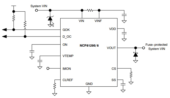 Applikations-Schaltungsdiagramm - onsemi NCP81295 Hot-Swap-Spannungscontroller