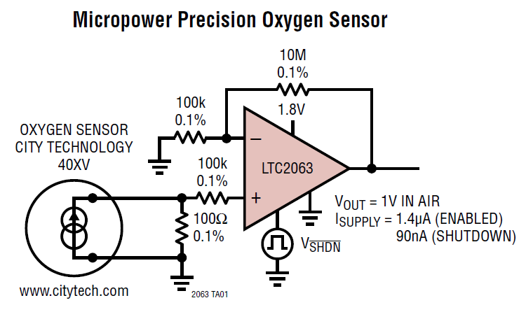 Applikations-Schaltungsdiagramm - Analog Devices Inc. LTC2063 Nullpunktdrift-Operationsverstärker