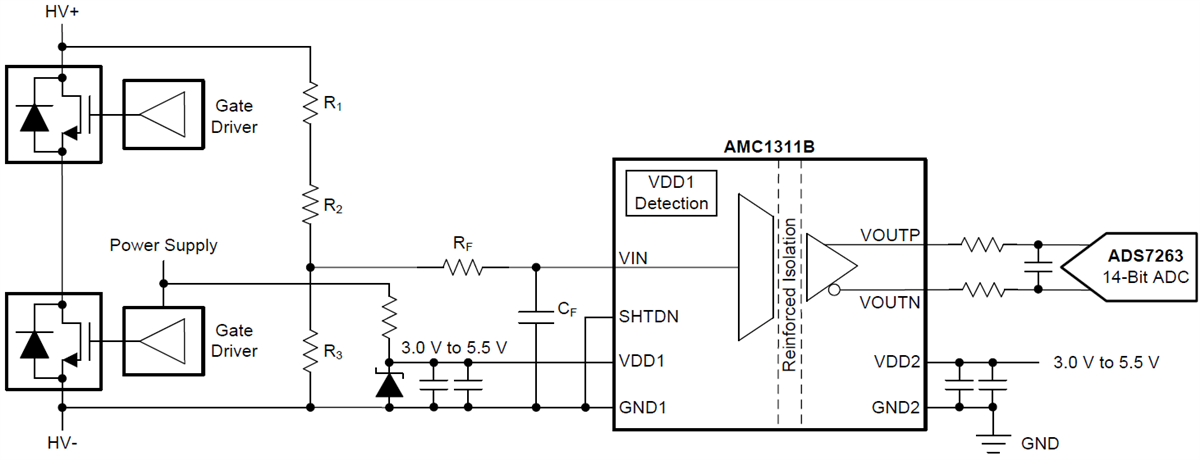 Schaltplan - Texas Instruments AMC1311/AMC1311-Q1 Verstärker mit verstärkter Isolierung
