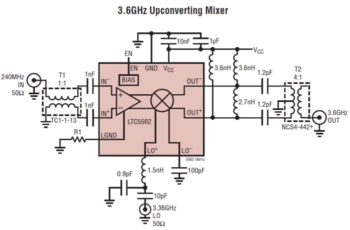 Applikations-Schaltungsdiagramm - Analog Devices Inc. LTC5562 LF-7GHz Aktive Mischer