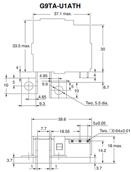 Technische Zeichnung - Omron Electronics G9TA AC-Stromstoßrelais