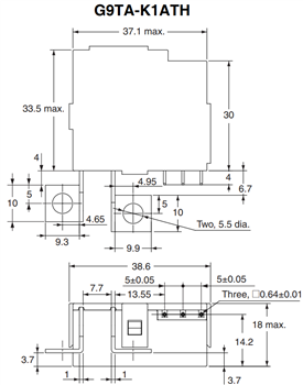 Technische Zeichnung - Omron Electronics G9TA AC-Stromstoßrelais