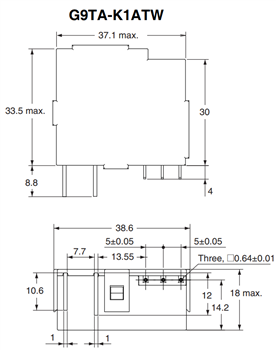 Technische Zeichnung - Omron Electronics G9TA AC-Stromstoßrelais