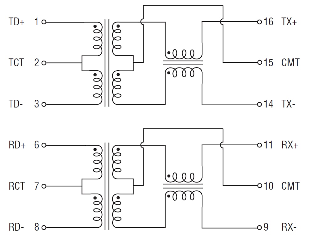 Schaltplan - Bourns SM91074AL AEC-Q200-LAN-10/100-Base-T-Transformer