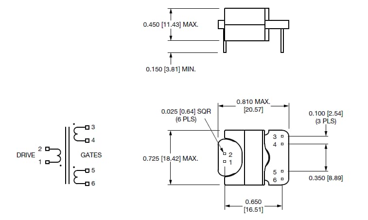 Technische Zeichnung - Vishay MGDT Miniaturisierte Gate-Treiber-Planar-Transformer