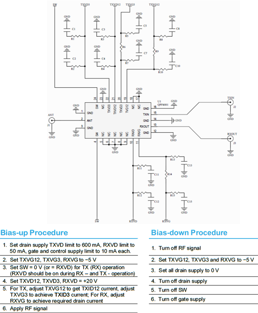 Applikations-Schaltungsdiagramm - Qorvo QPF4001EVB1 Evaluierungsboard