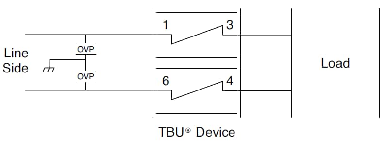 Applikations-Schaltungsdiagramm - Bourns TBU®-DB-Q Schnelle Schutzschaltung
