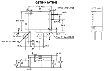 Technische Zeichnung - Omron Electronics G9TB AC-Stromstoßrelais
