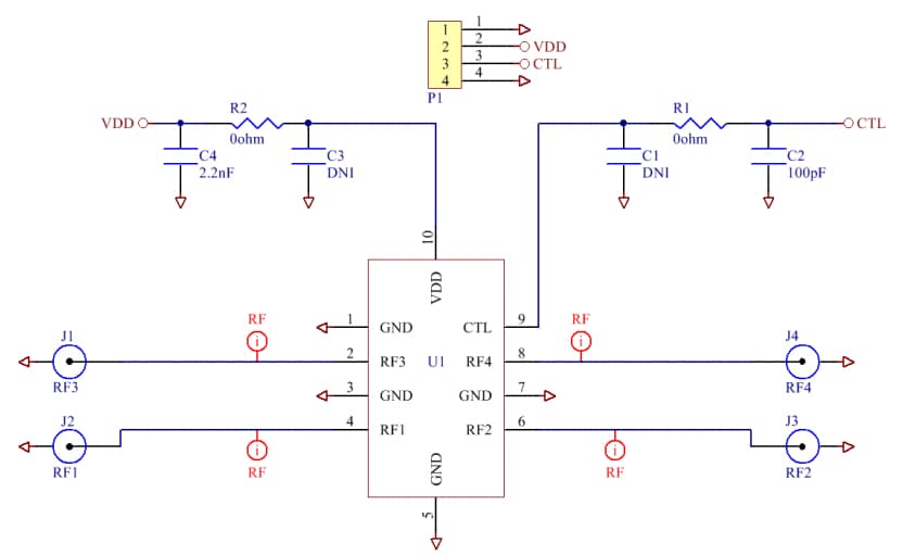 Applikations-Schaltungsdiagramm - Qorvo QPC1217Q DPDT-Transferschalter