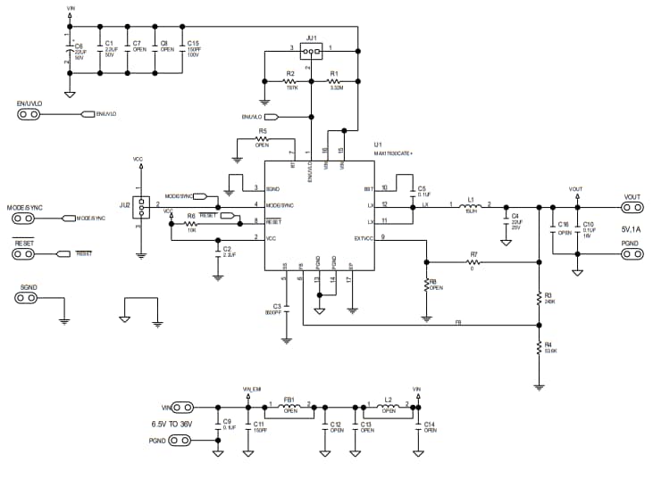 Schaltplan - Analog Devices / Maxim Integrated MAX17630C5EVKIT Evaluierungskit