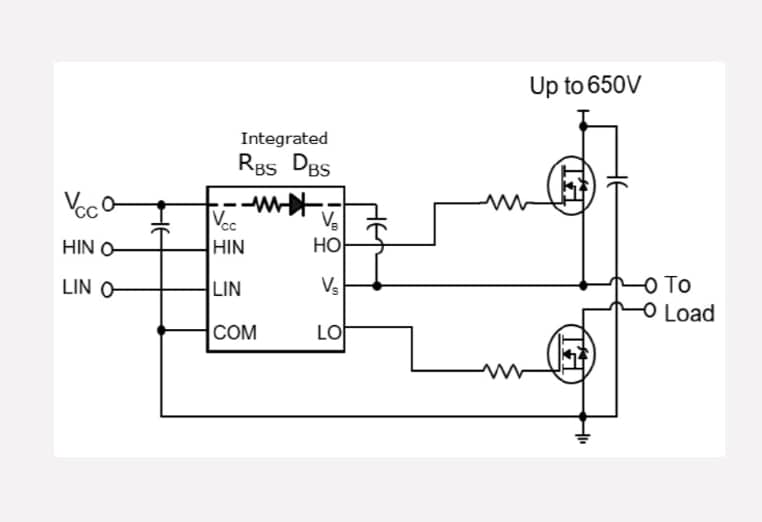 Applikations-Schaltungsdiagramm - Infineon Technologies 2ED218x Hochstrom-Halbbrücken-Gate-Treiber mit 650 V