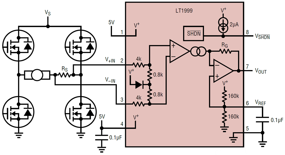 Applikations-Schaltungsdiagramm - Analog Devices Inc. LT1999 Bidirektionaler Strommessverstärker