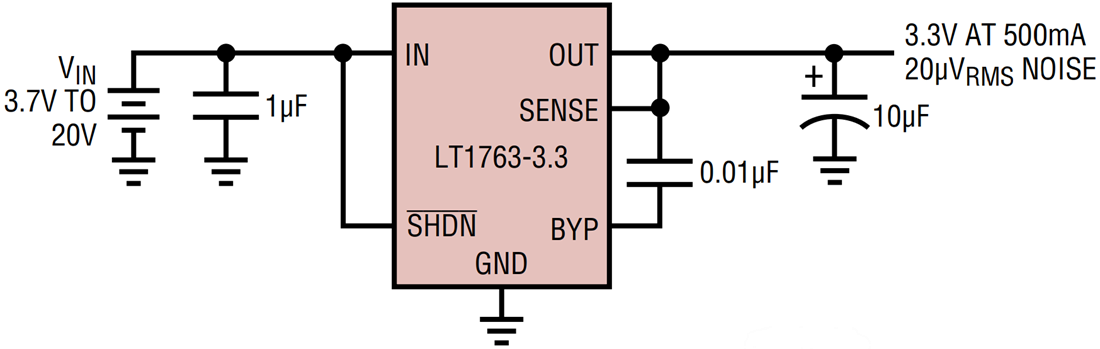 Applikations-Schaltungsdiagramm - Analog Devices Inc. LT1763 Micropower-Low-Dropout-Regler