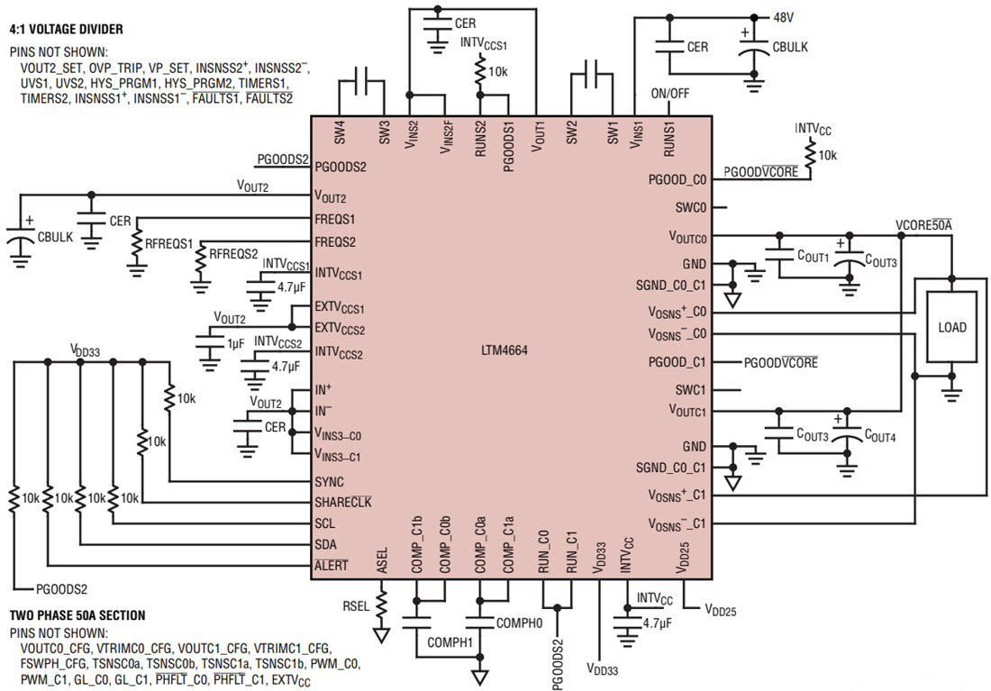 Applikations-Schaltungsdiagramm - Analog Devices Inc. LTM4664 µModule®-Abwärtsregler