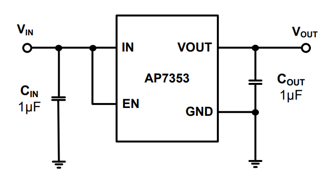 Applikations-Schaltungsdiagramm - Diodes Incorporated AP7353 Rauscharme Low-Dropout-Regler
