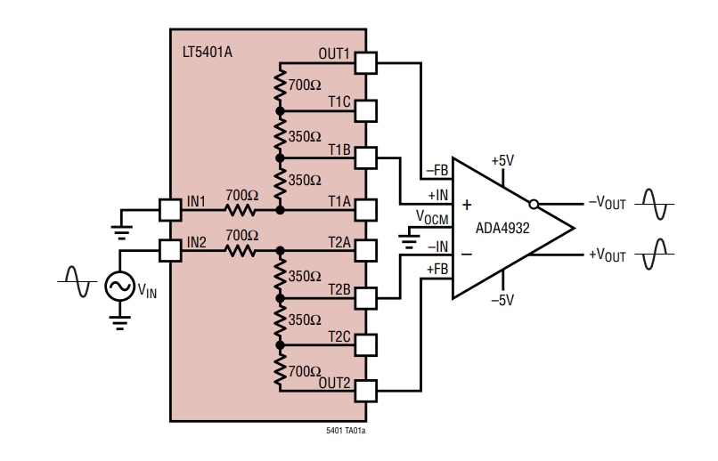 Applikations-Schaltungsdiagramm - Analog Devices Inc. LT5401 Abgestimmtes Widerstandsnetzwerk