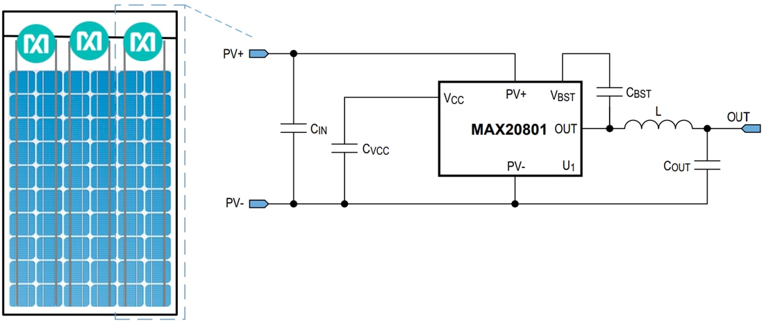 Applikations-Schaltungsdiagramm - Analog Devices / Maxim Integrated MAX20800/MAX20801 Zellenstring-Optimierer