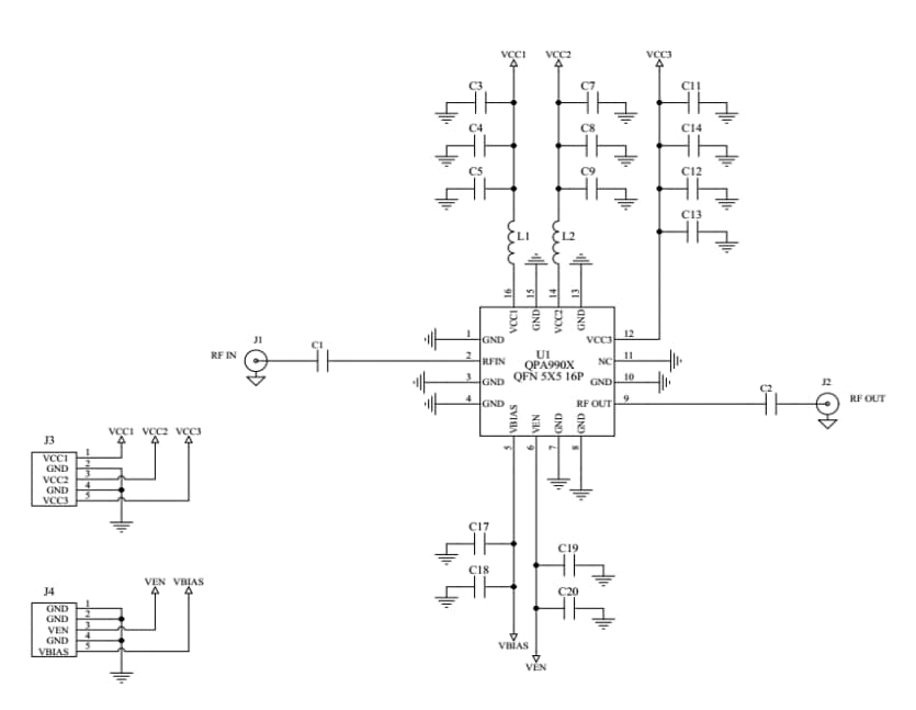 Schaltplan - Qorvo QPA9908EVB01 925- bis 960-MHz-Evaluierungsboard