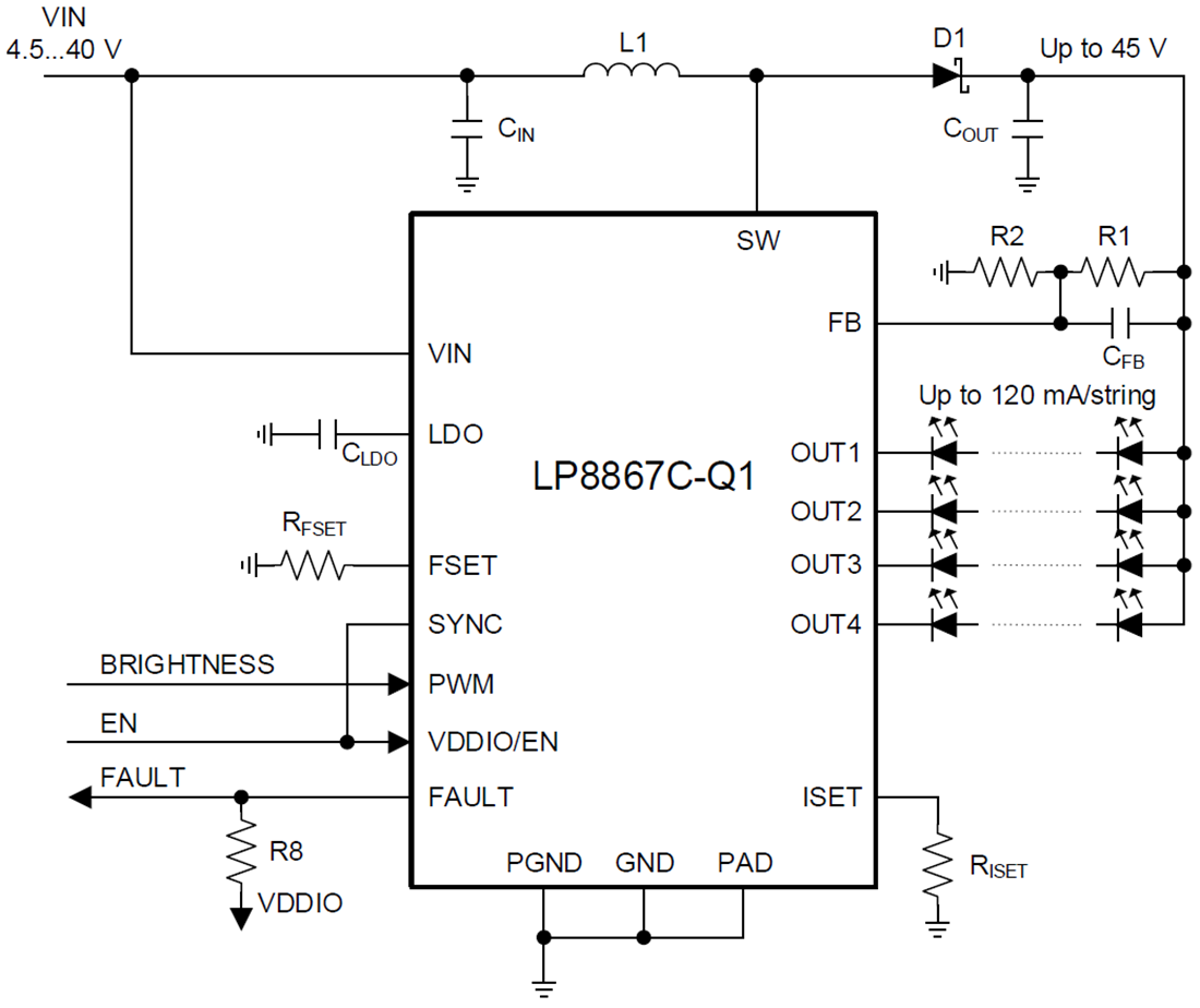 Schaltplan - Texas Instruments LP886xC-Q1 Automotive-LED-Treiber