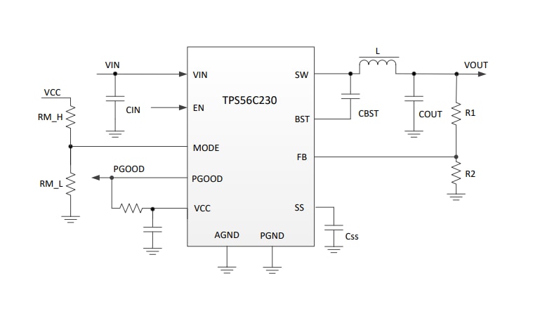 Schaltplan - Texas Instruments TPS56C230 Synchrone 12-A-Abwärtswandler