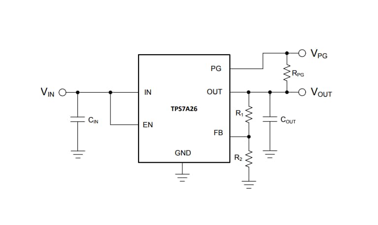 Applikations-Schaltungsdiagramm - Texas Instruments TPS7A26 LDO-Linear-Spannungsregler