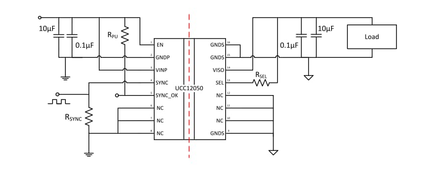 Applikations-Schaltungsdiagramm - Texas Instruments UCC12050EVM-022 Evaluierungsmodul