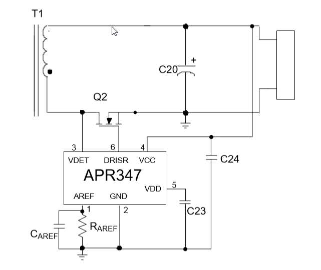 Applikations-Schaltungsdiagramm - Diodes Incorporated APR346 Synchrongleichrichtungs-Controller