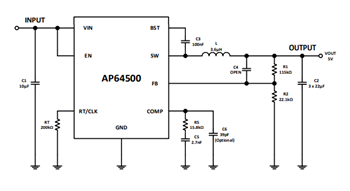 Applikations-Schaltungsdiagramm - Diodes Incorporated AP64500/AP64501 DC/DC-Abwärtswandler