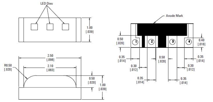 Technische Zeichnung - Broadcom HSMF-C113/C115 Dreifarbige Chip-LEDs