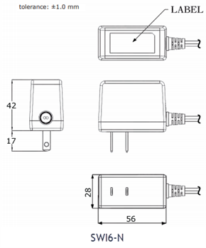 Technische Zeichnung - CUI Inc SWI6 6-W-Wandsteckeradapter