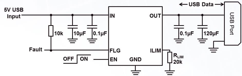Applikations-Schaltungsdiagramm - Diodes Incorporated AP22652/3 Strombegrenzte Leistungsschalter