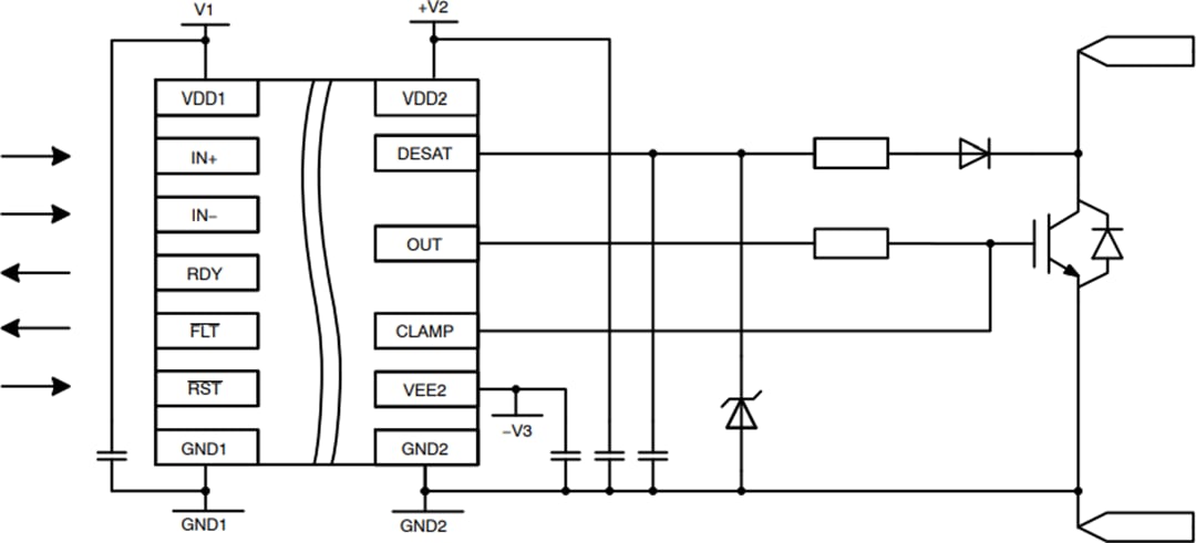 Applikations-Schaltungsdiagramm - onsemi NCD57000 und NCD57001 Hochstrom-IGBT-Treiber 