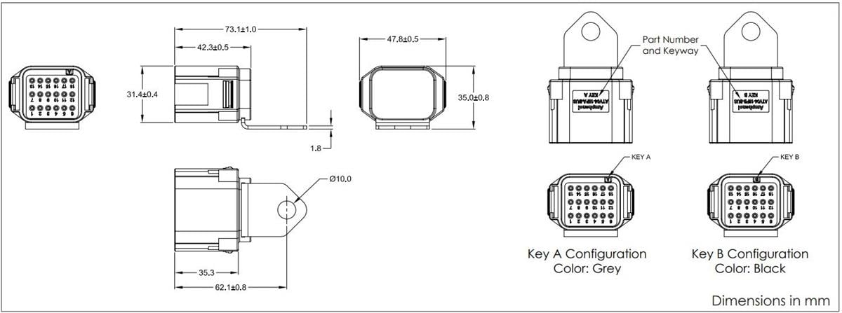 Technische Zeichnung - Amphenol Sine Systems HYPERBUSS™ ATV Series Anschlussbuchsen