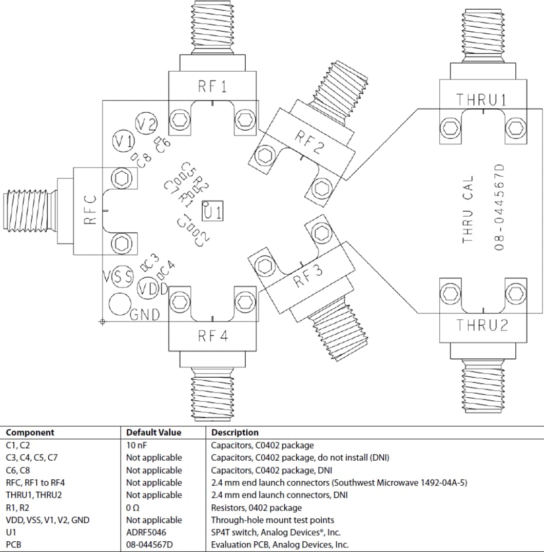Technische Zeichnung - Analog Devices Inc. EVAL-ADRF5046 Evaluierungsboard