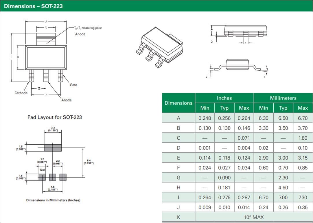 Technische Zeichnung - Littelfuse S6002xS Thyristoren
