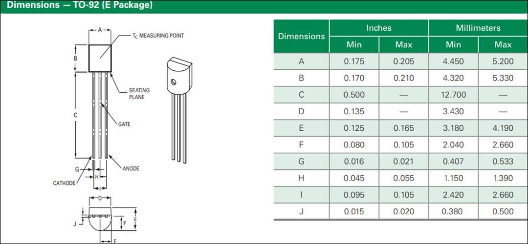 Technische Zeichnung - Littelfuse S6002xS Thyristoren