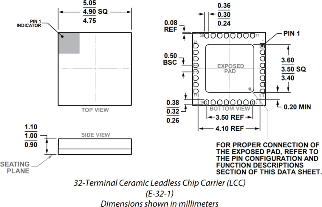 Technische Zeichnung - Analog Devices Inc. HMC908A GaAs-MMIC-I/Q-Abwärtswandler