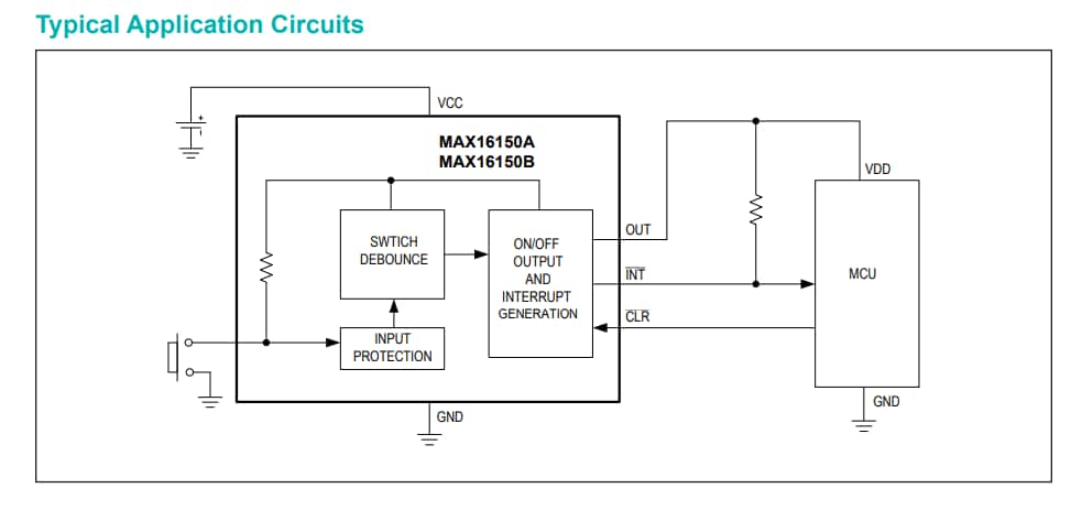 Applikations-Schaltungsdiagramm - Analog Devices / Maxim Integrated MAX16150 Nano-Power-Drucktasten-Controller