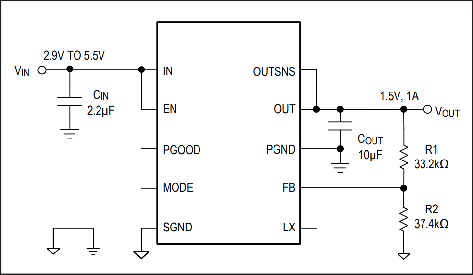 Applikations-Schaltungsdiagramm - Analog Devices / Maxim Integrated MAXM17623 und MAXM17624 Abwärtsleistungsmodule