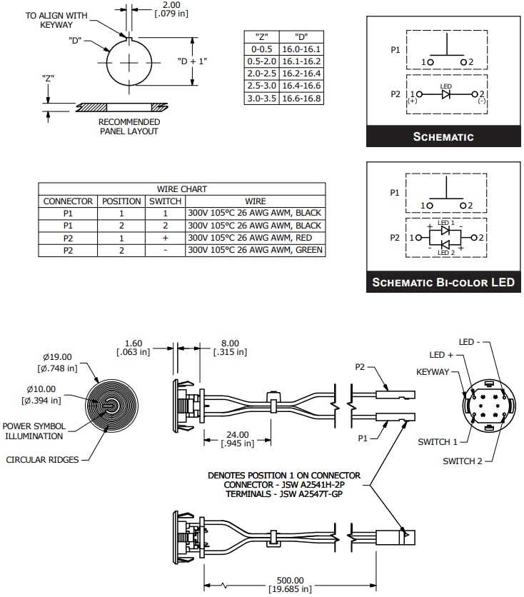 Mechanical Drawing - E-Switch TL1275 Tact Switches