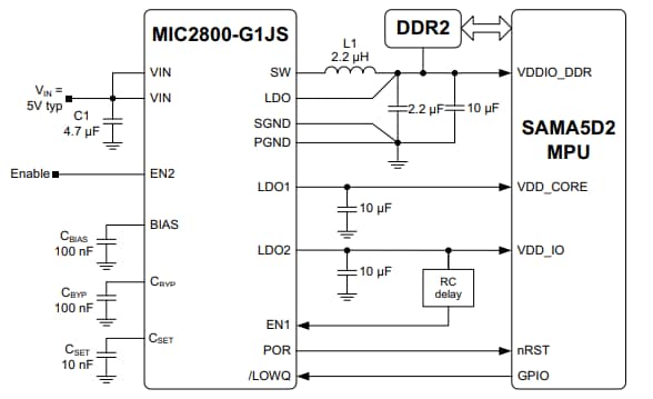 Applikations-Schaltungsdiagramm - Microchip Technology MIC2800 Digitale Leistungsmanagement-ICs