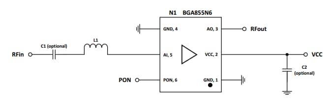 Applikations-Schaltungsdiagramm - Infineon Technologies BGA855N6 Rauscharmer HF-Verstärker