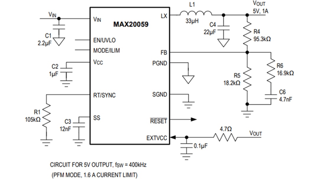 Applikations-Schaltungsdiagramm - Analog Devices / Maxim Integrated MAX20059 Synchroner DC/DC-Abwärtswandler