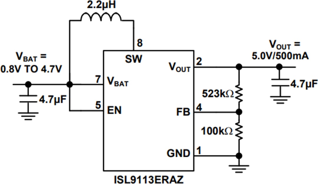 Applikations-Schaltungsdiagramm - Renesas Electronics ISL9113 Synchroner Aufwärtswandler