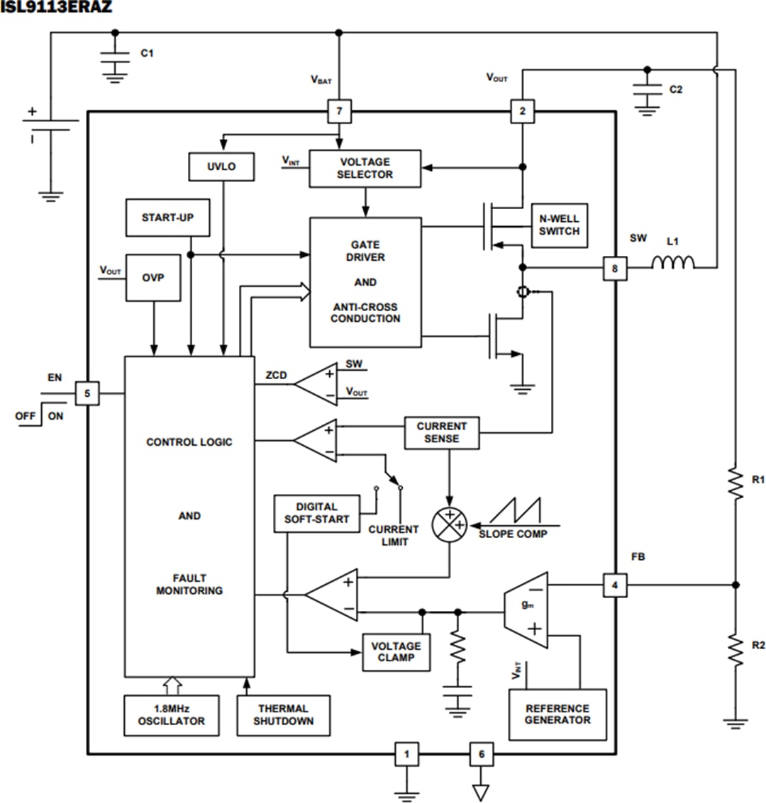 Blockdiagramm - Renesas Electronics ISL9113 Synchroner Aufwärtswandler