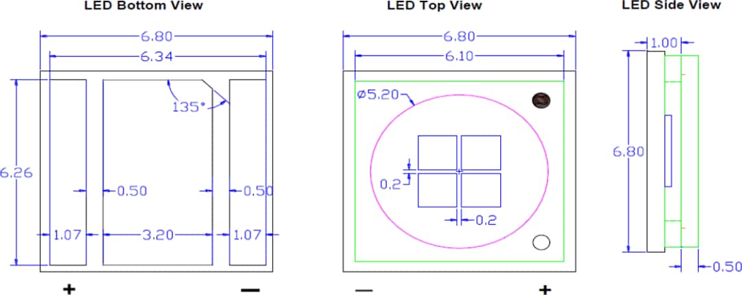 Mechanical Drawing - Inolux IN-C68QAxTM Ultraviolet UVA LEDs