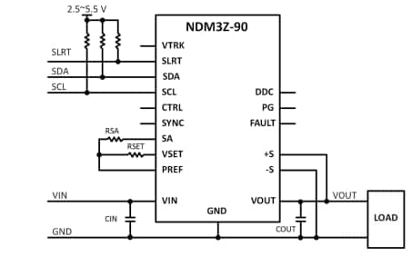 Applikations-Schaltungsdiagramm - CUI Inc Novum® NDM3Z-Baureihe DC/DC-POL-Wandler