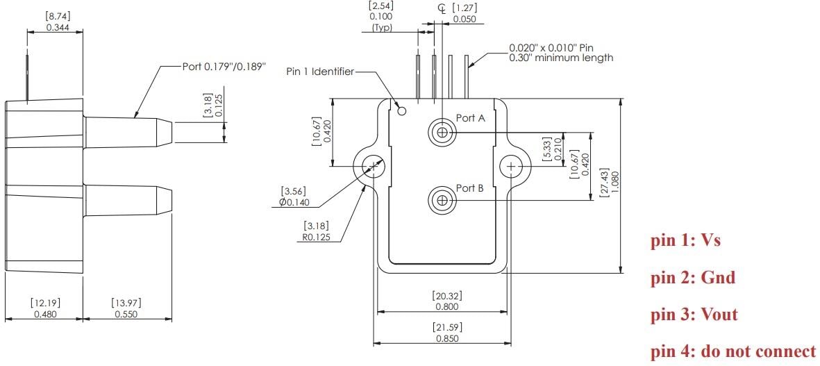 Technische Zeichnung - Amphenol All Sensors AXCA-Baureihe Prime Grade Sensoren
