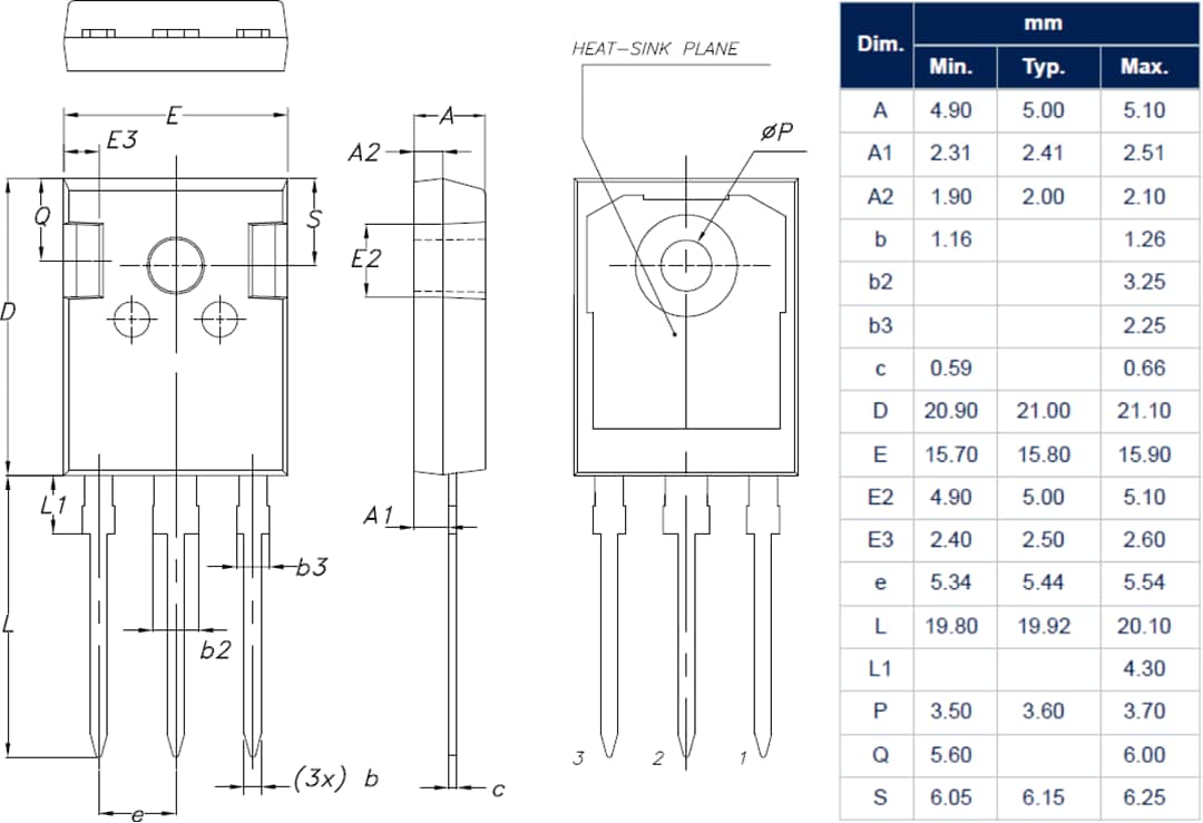 Technische Zeichnung - STMicroelectronics STWA70N65DM6 68-A-n-Kanal-Leistungs-MOSFET mit 650 V