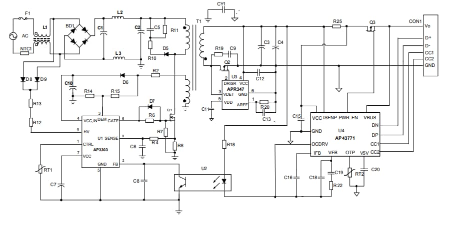 Applikations-Schaltungsdiagramm - Diodes Incorporated AP3303 Synchrongleichrichtungs-Schaltanlage